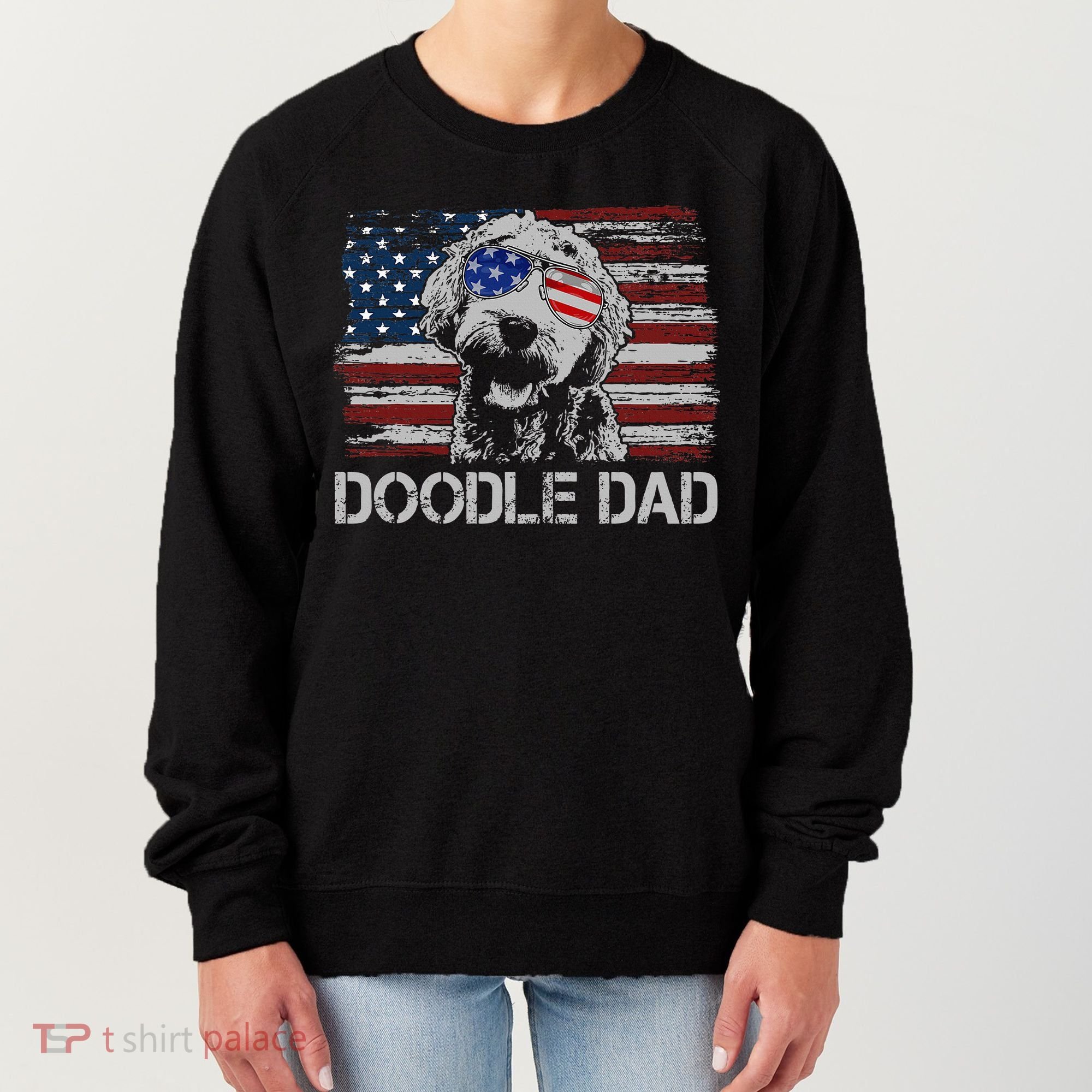 Doodle Dad Goldendoodle Dog American Flag 4th Of July Women's Sweatshirt