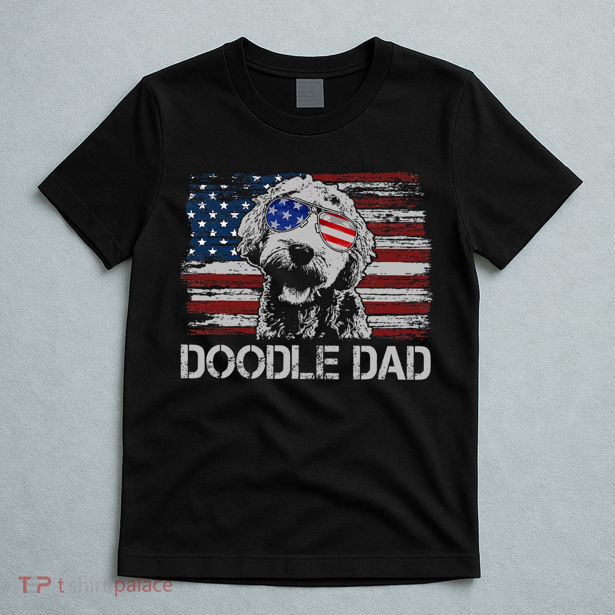 Doodle Dad Goldendoodle Dog American Flag 4th Of July T-Shirt