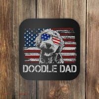 Doodle Dad Goldendoodle Dog American Flag 4th Of July Coaster thumb 0