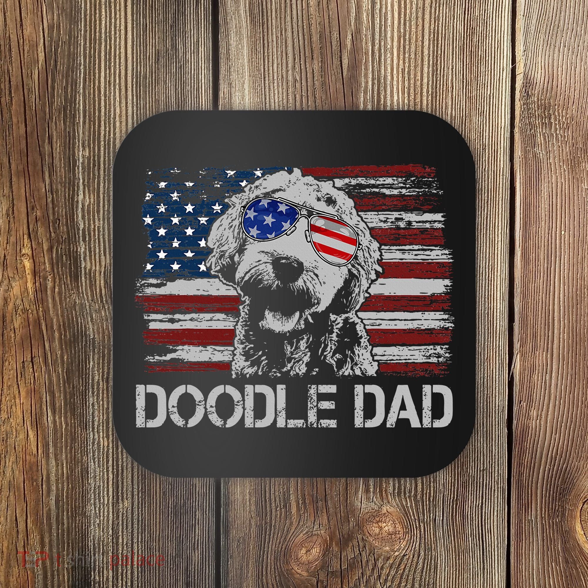 Doodle Dad Goldendoodle Dog American Flag 4th Of July Coaster