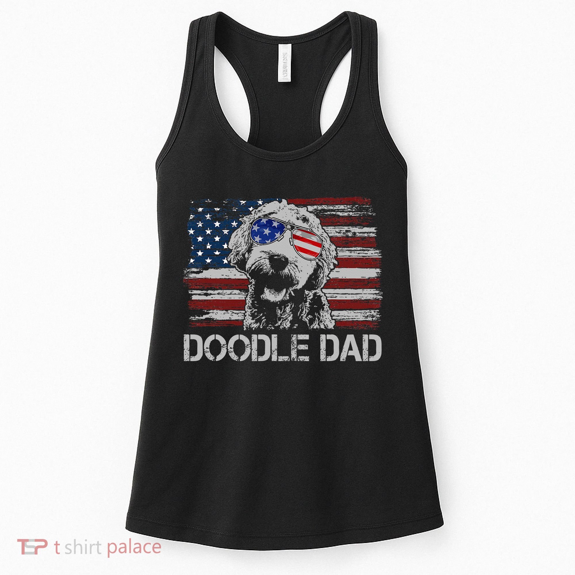 Doodle Dad Goldendoodle Dog American Flag 4th Of July Women's Tank Top