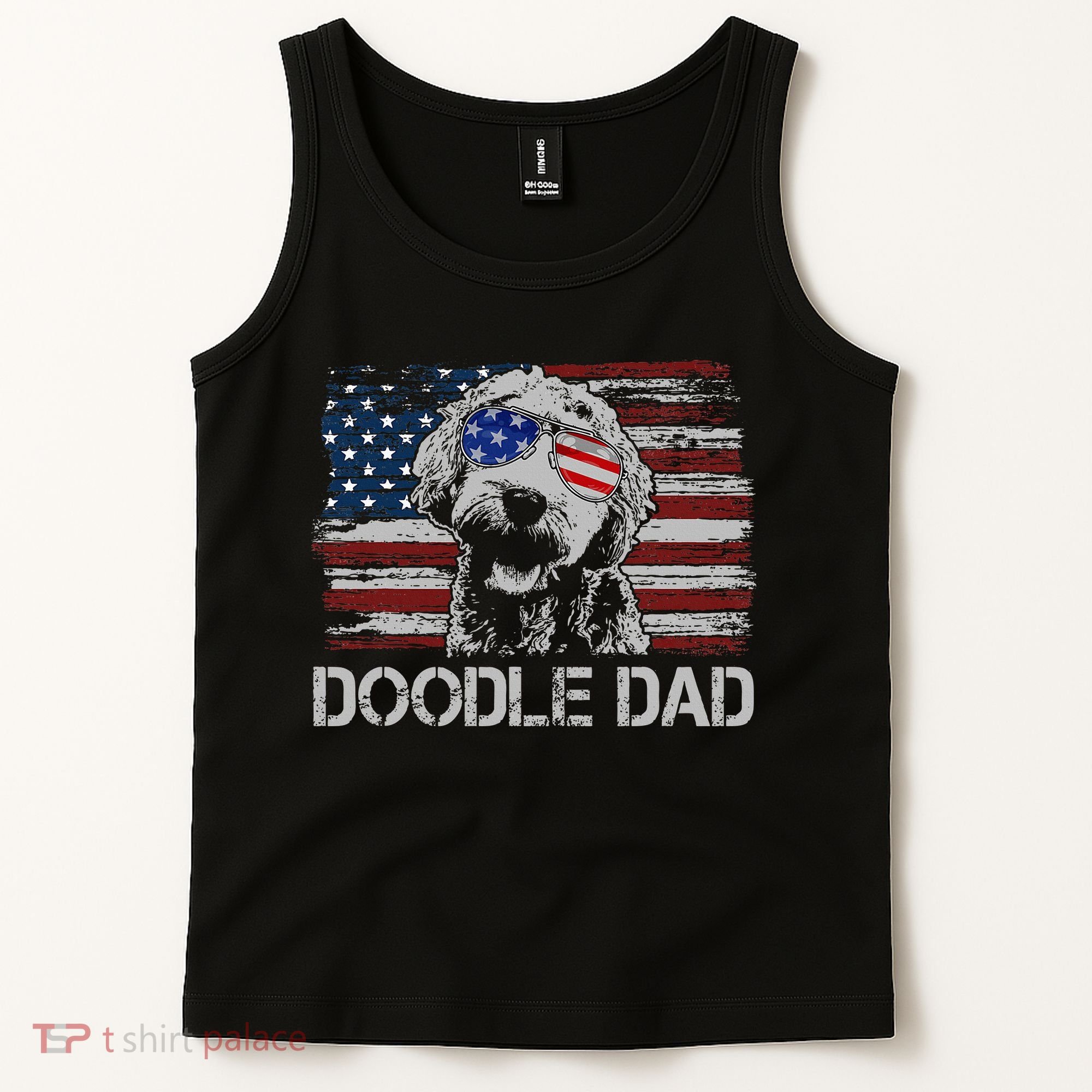 Doodle Dad Goldendoodle Dog American Flag 4th Of July Tank Top