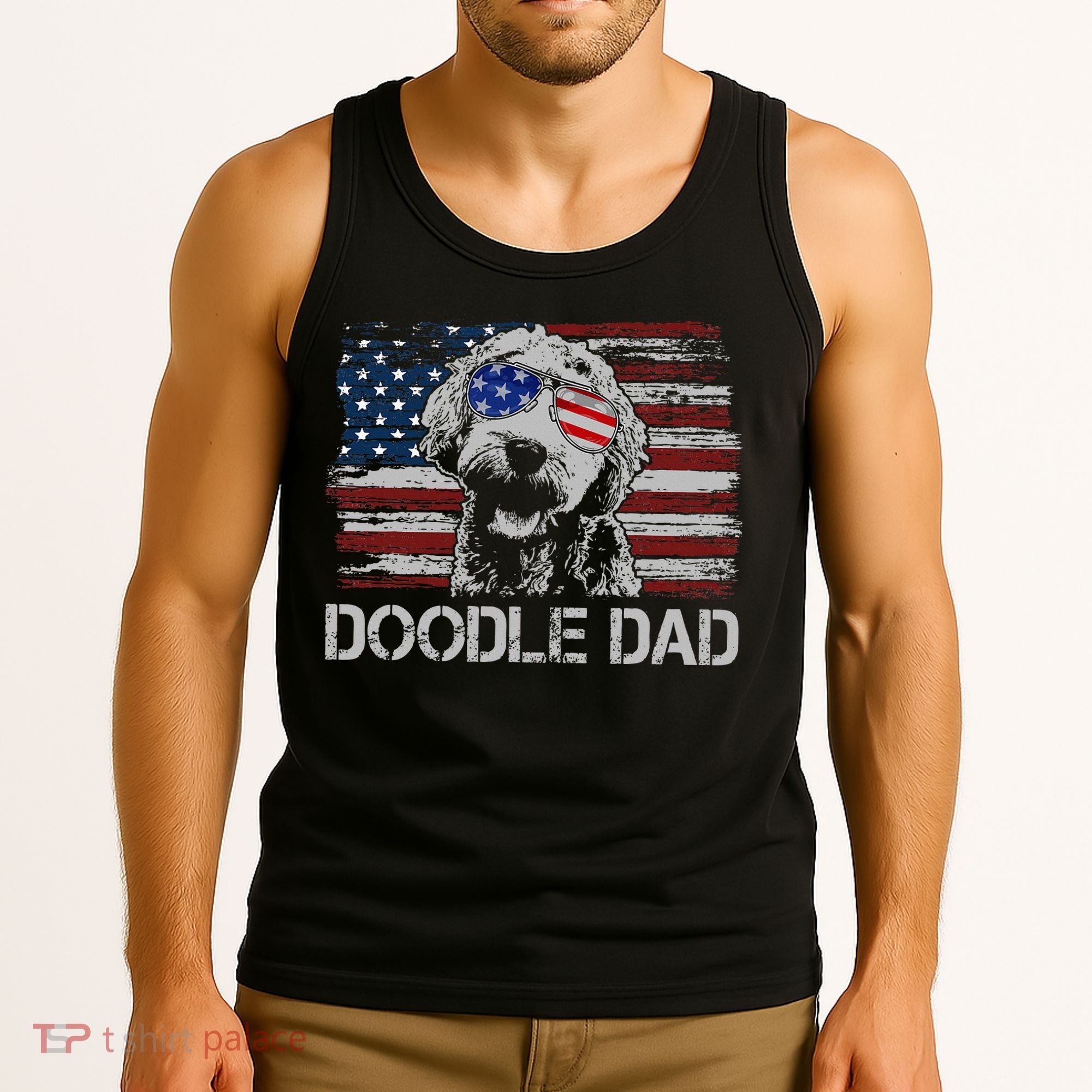 Doodle Dad Goldendoodle Dog American Flag 4th Of July Tank Top