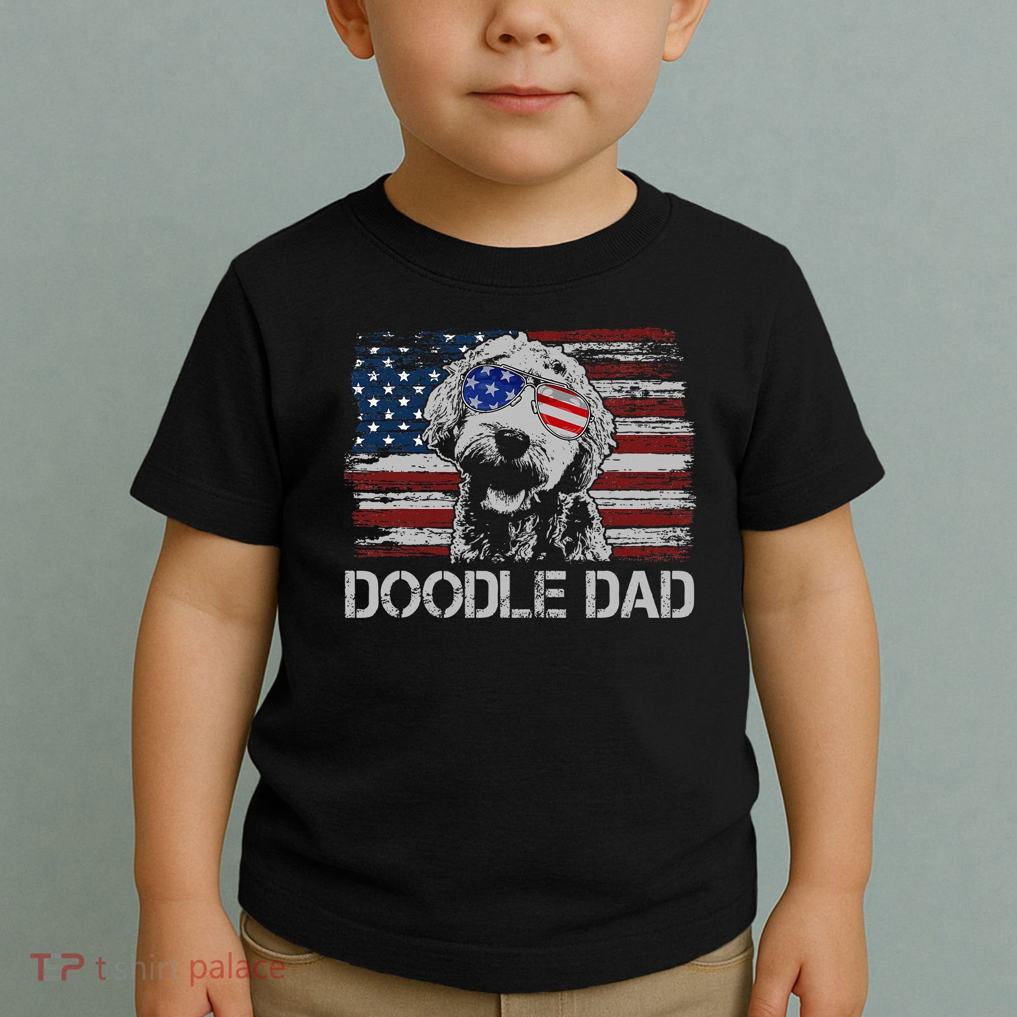Doodle Dad Goldendoodle Dog American Flag 4th Of July Toddler T-Shirt