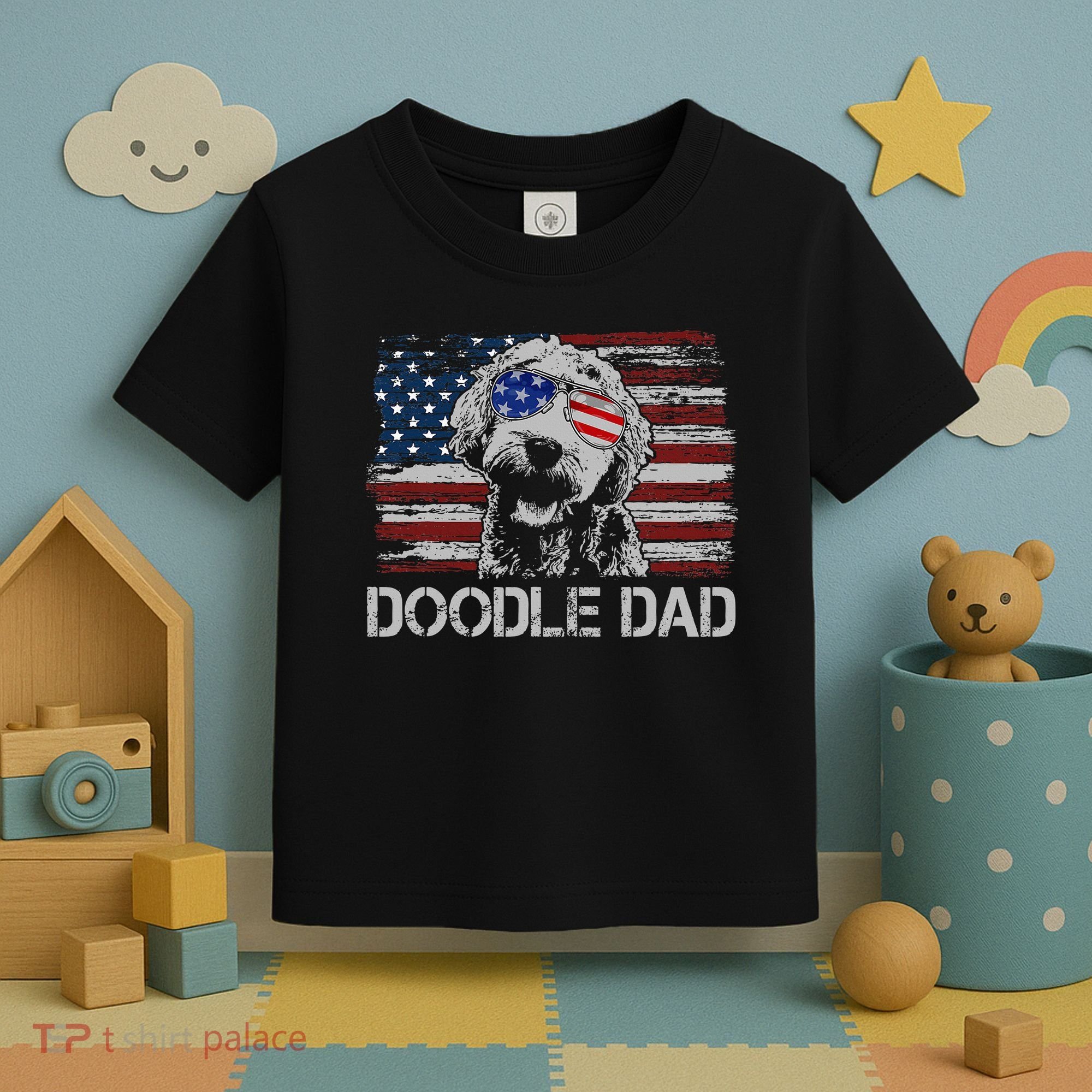 Doodle Dad Goldendoodle Dog American Flag 4th Of July Toddler T-Shirt
