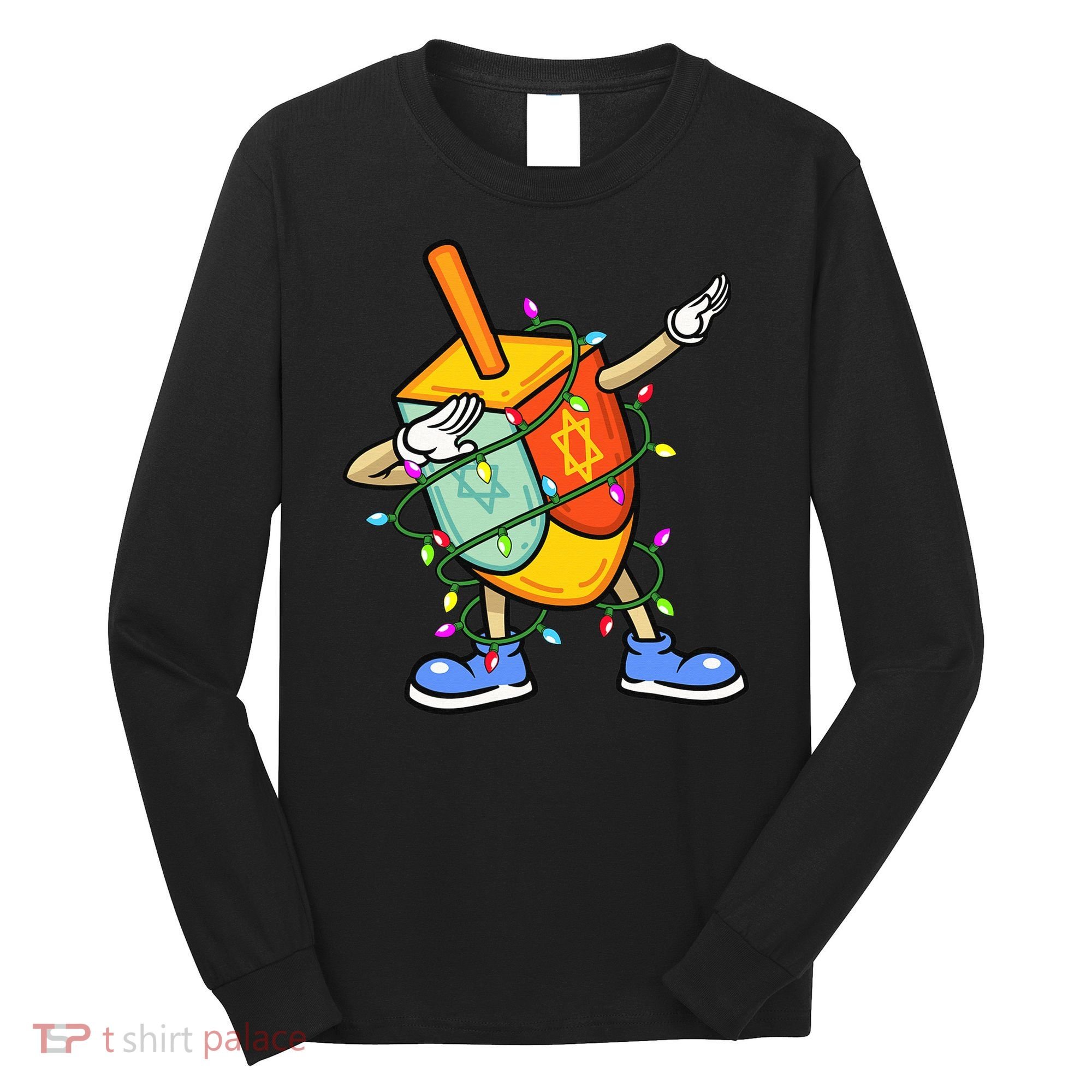 Dabbing Dreidel Hanukkah Christmas Lights Menorah Chanukah  Long Sleeve Shirt