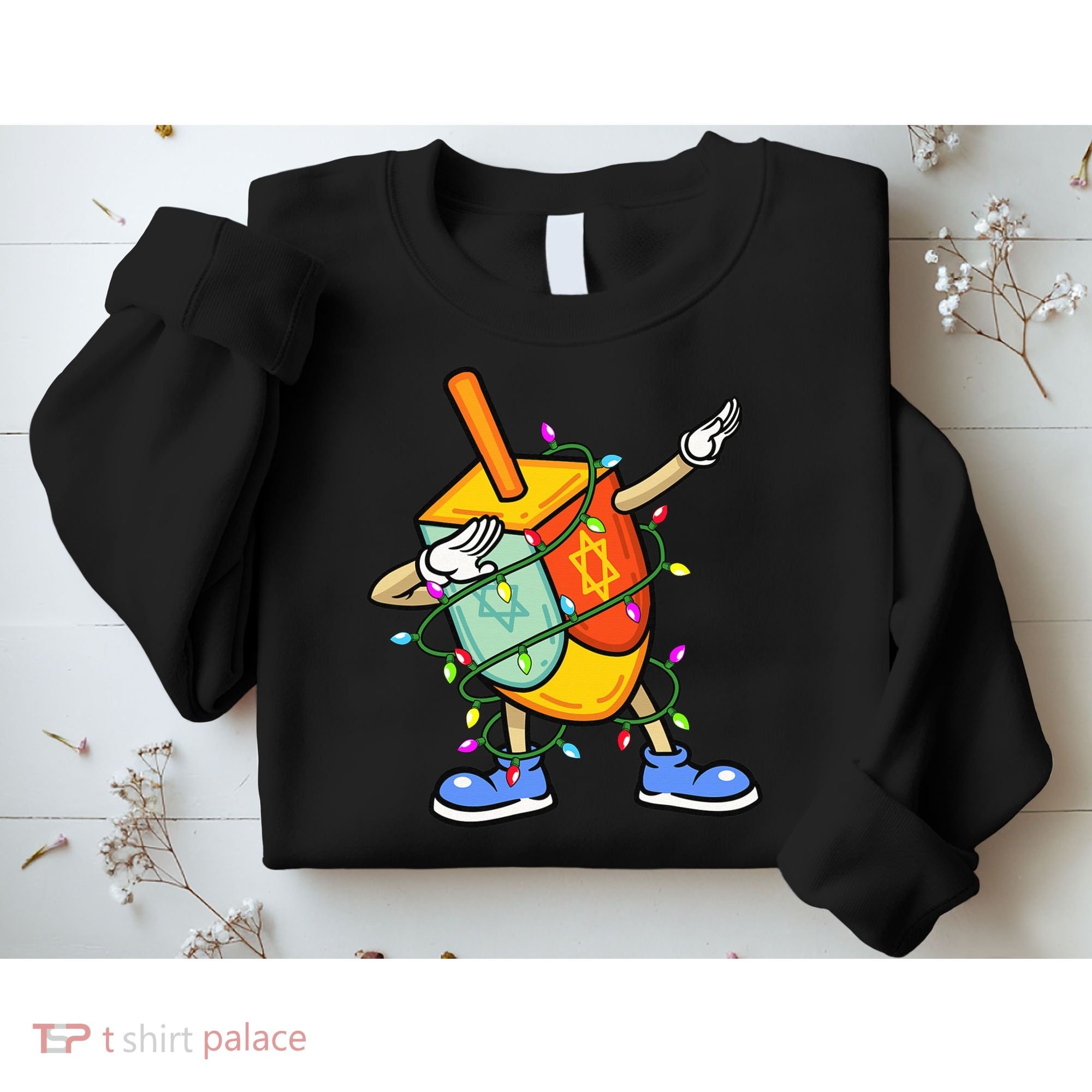 Dabbing Dreidel Hanukkah Christmas Lights Menorah Chanukah  Sweatshirt