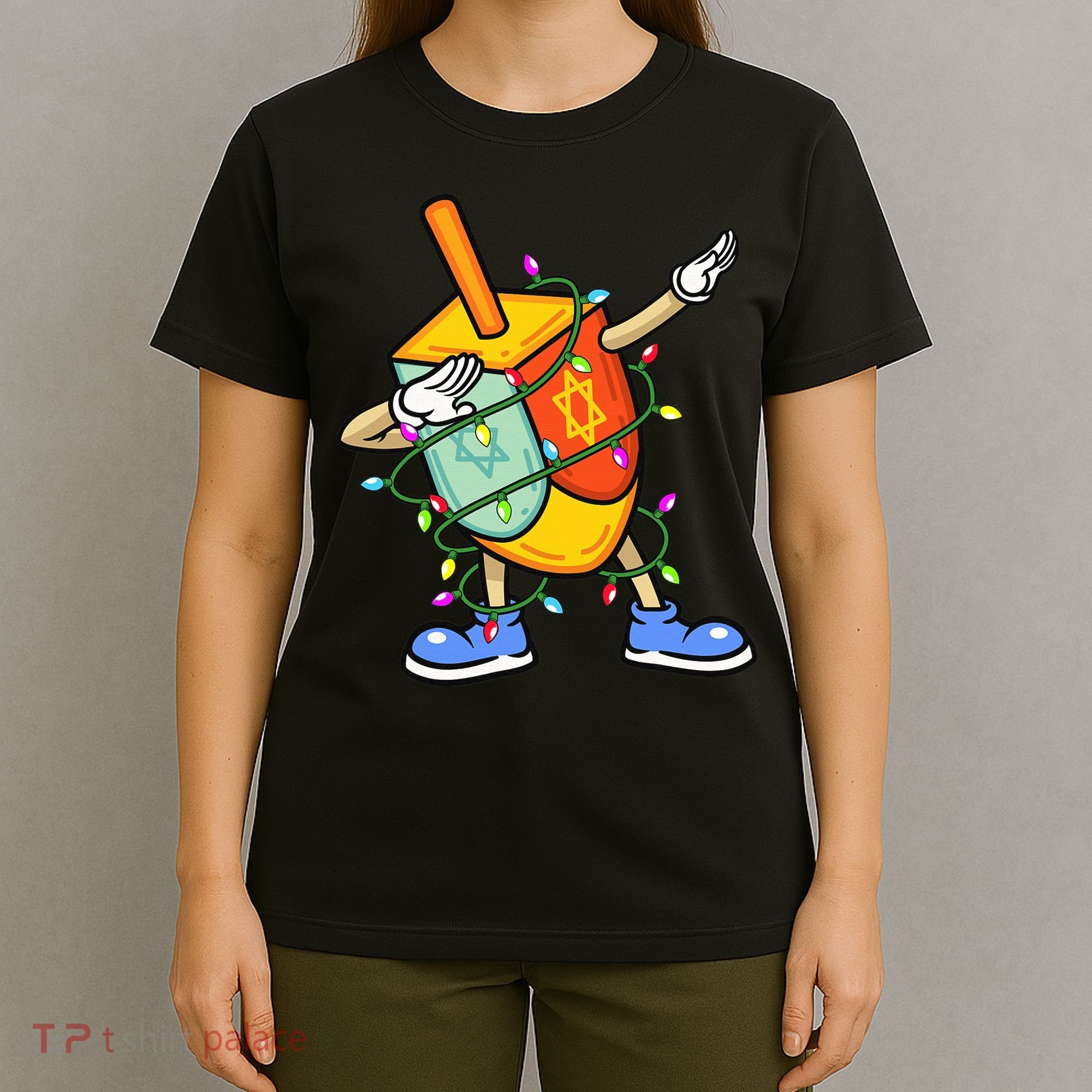 Dabbing Dreidel Hanukkah Christmas Lights Menorah Chanukah  T-Shirt