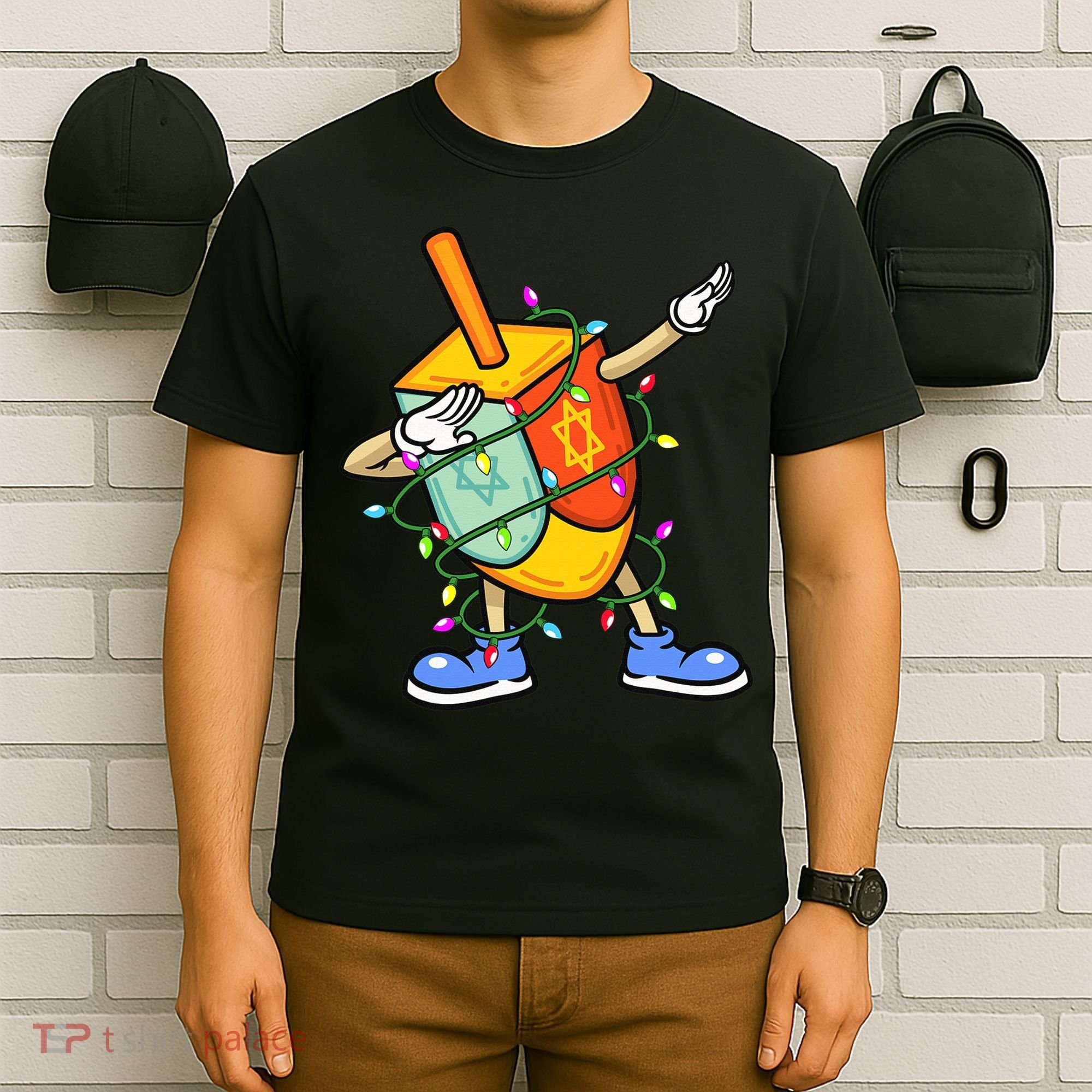 Dabbing Dreidel Hanukkah Christmas Lights Menorah Chanukah  T-Shirt