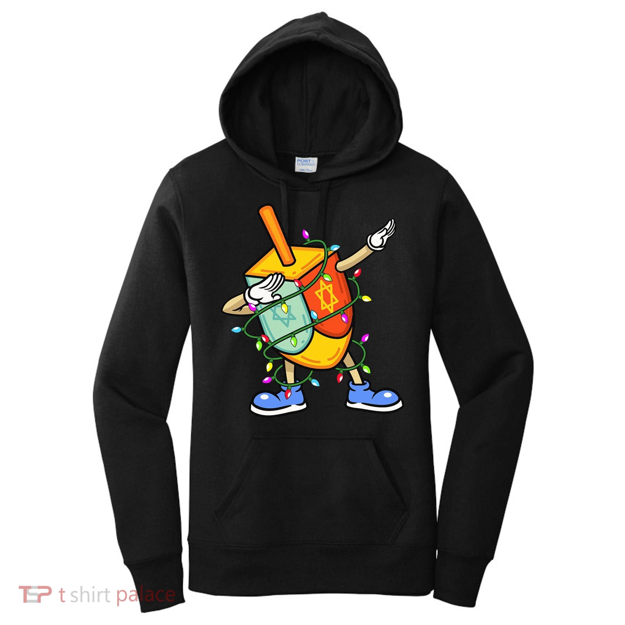 Dabbing Dreidel Hanukkah Christmas Lights Menorah Chanukah  Women's Hoodie