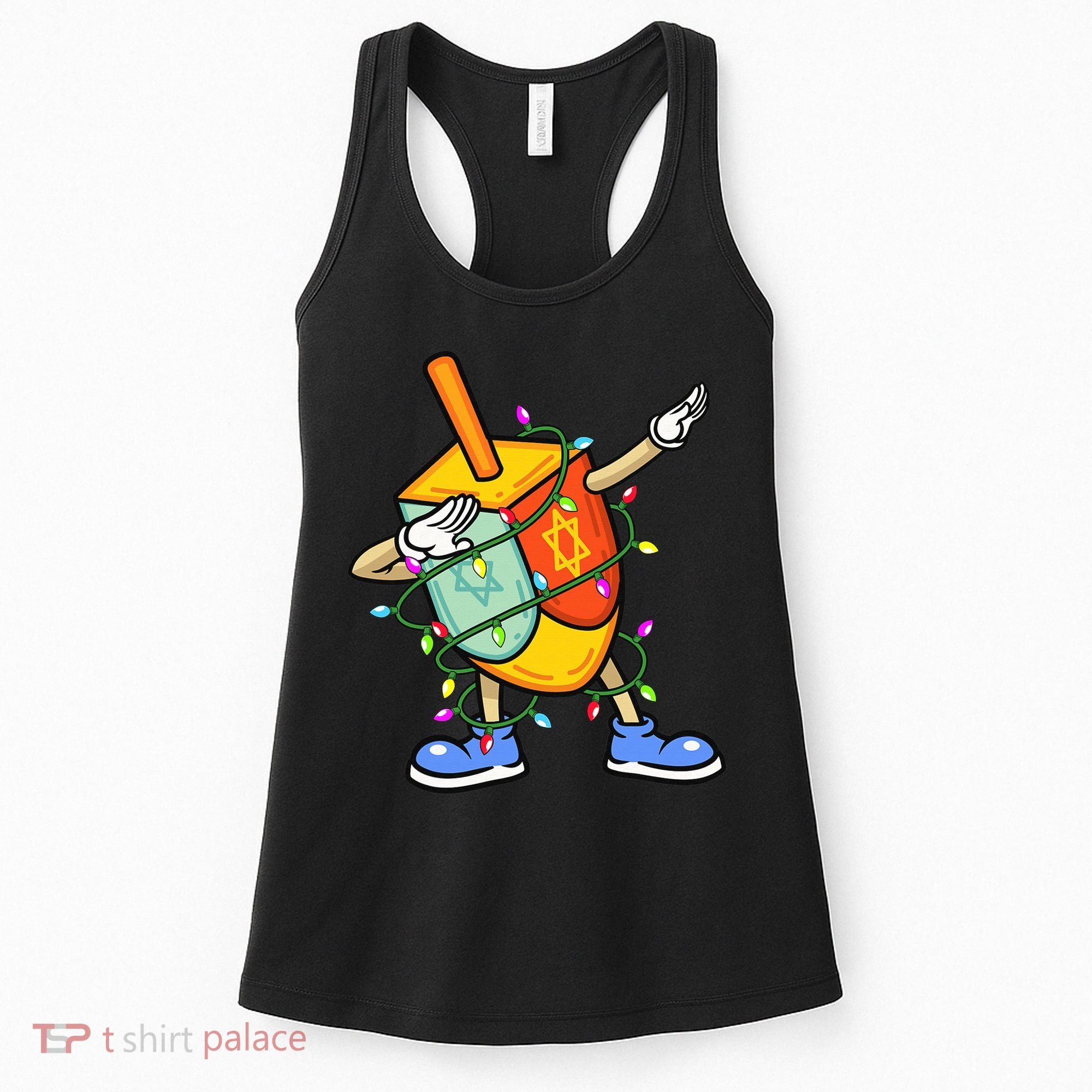 Dabbing Dreidel Hanukkah Christmas Lights Menorah Chanukah  Women's Tank Top