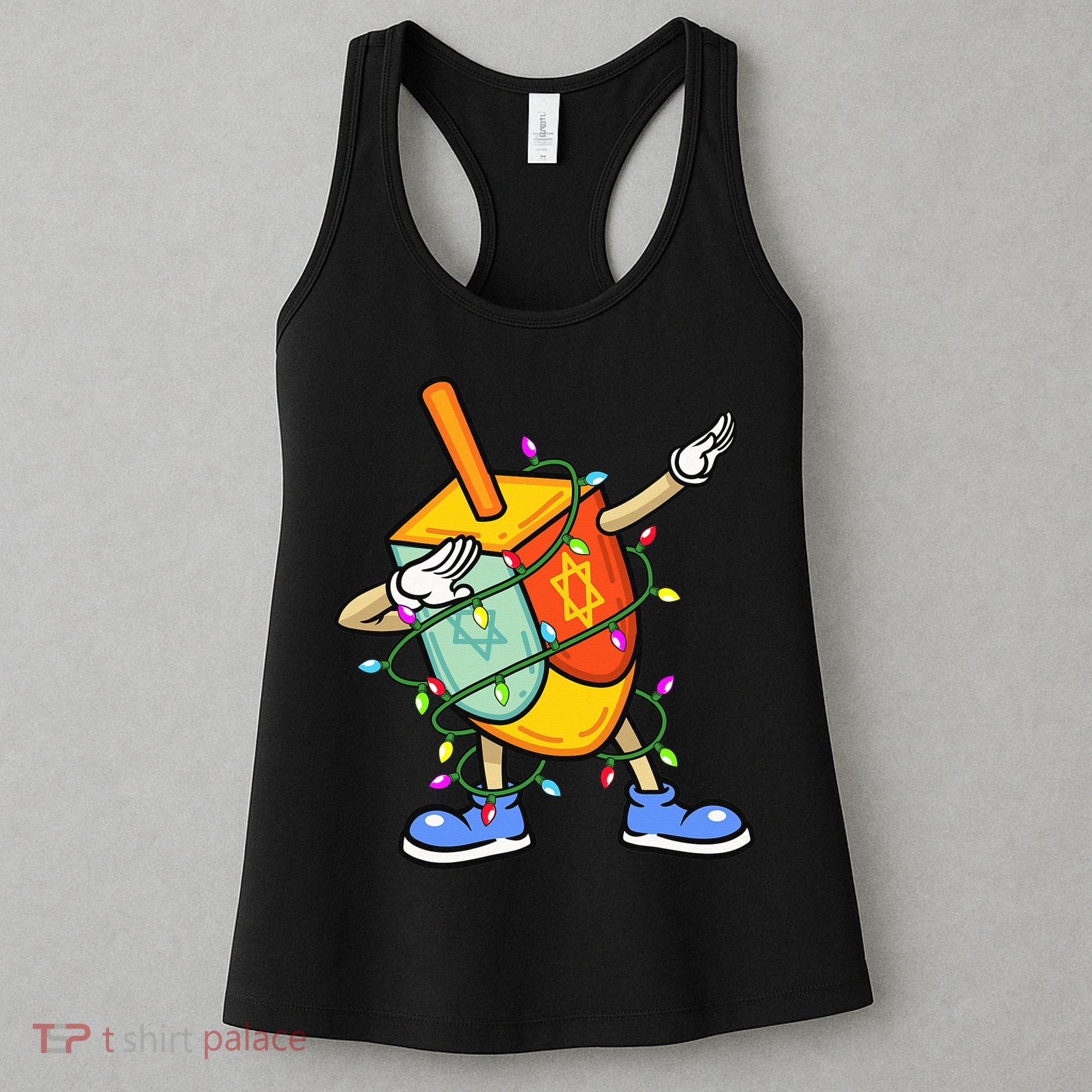 Dabbing Dreidel Hanukkah Christmas Lights Menorah Chanukah  Women's Tank Top