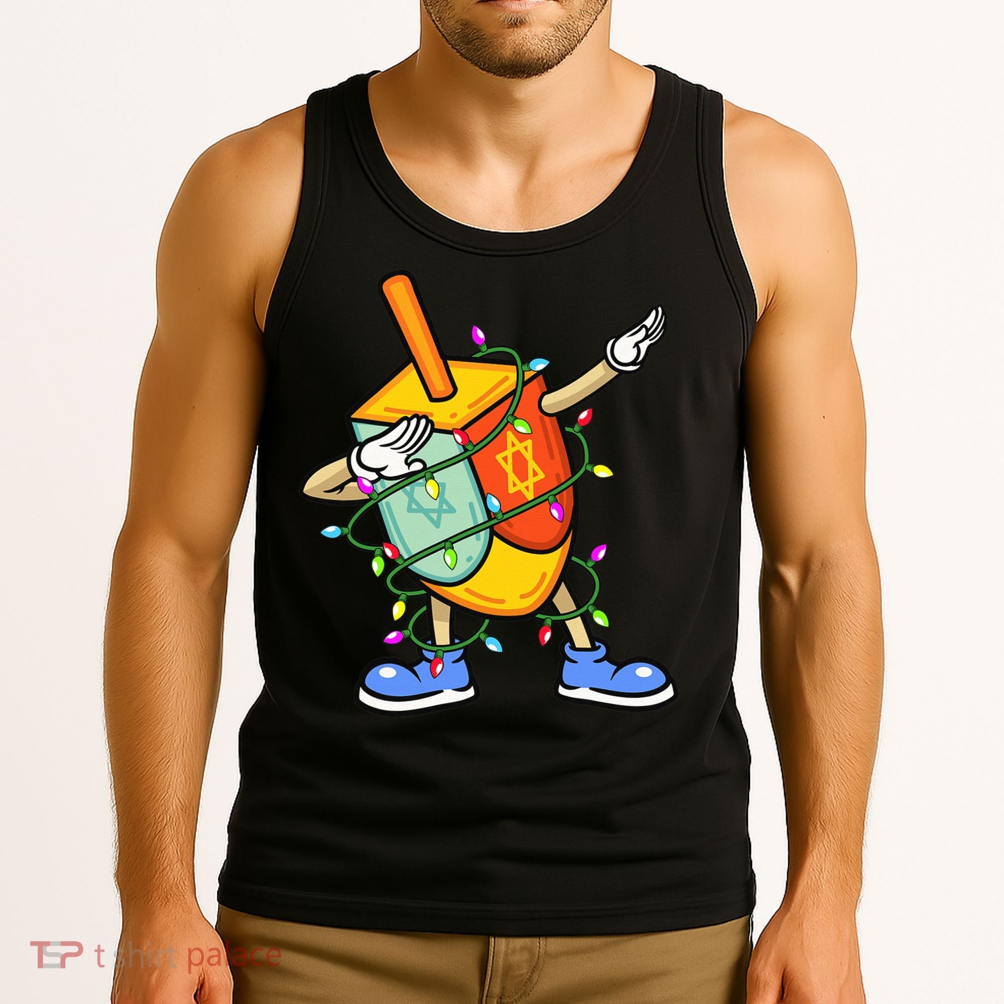 Dabbing Dreidel Hanukkah Christmas Lights Menorah Chanukah  Tank Top