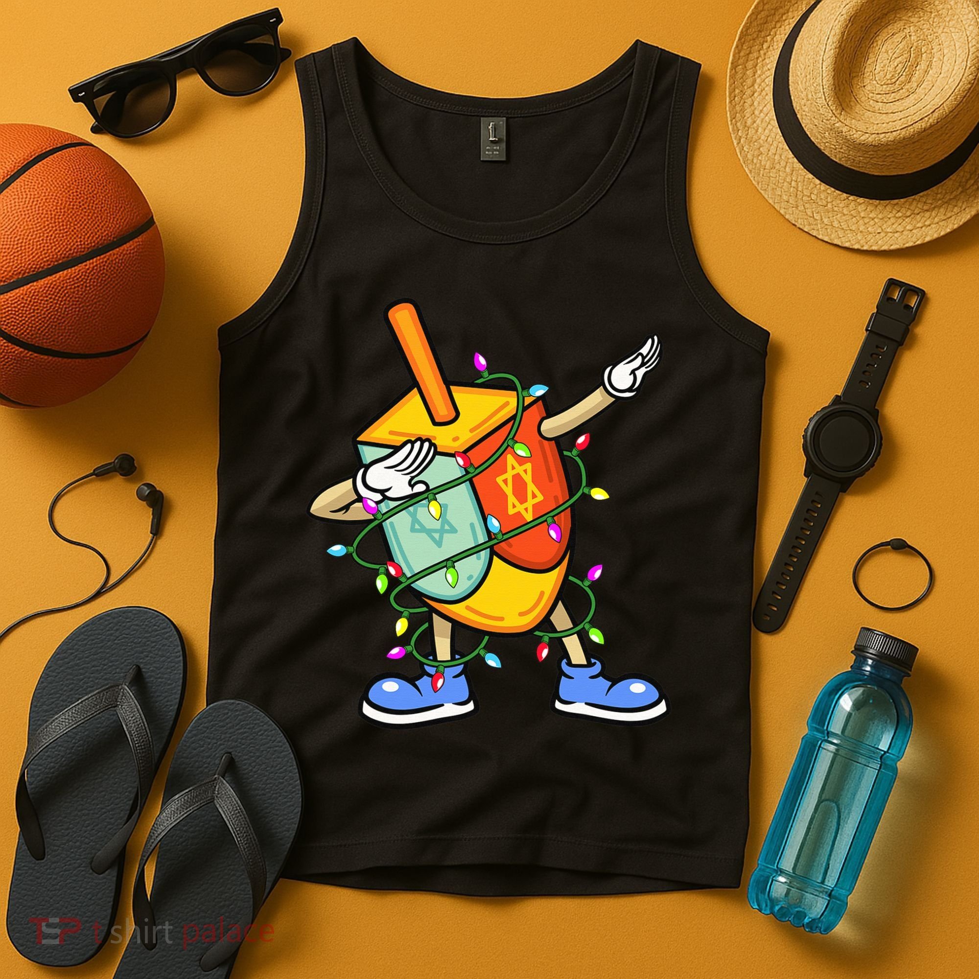 Dabbing Dreidel Hanukkah Christmas Lights Menorah Chanukah  Tank Top