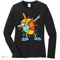 Dabbing Dreidel Hanukkah Christmas Lights Menorah Chanukah  Women's Long Sleeve Shirt thumb 0