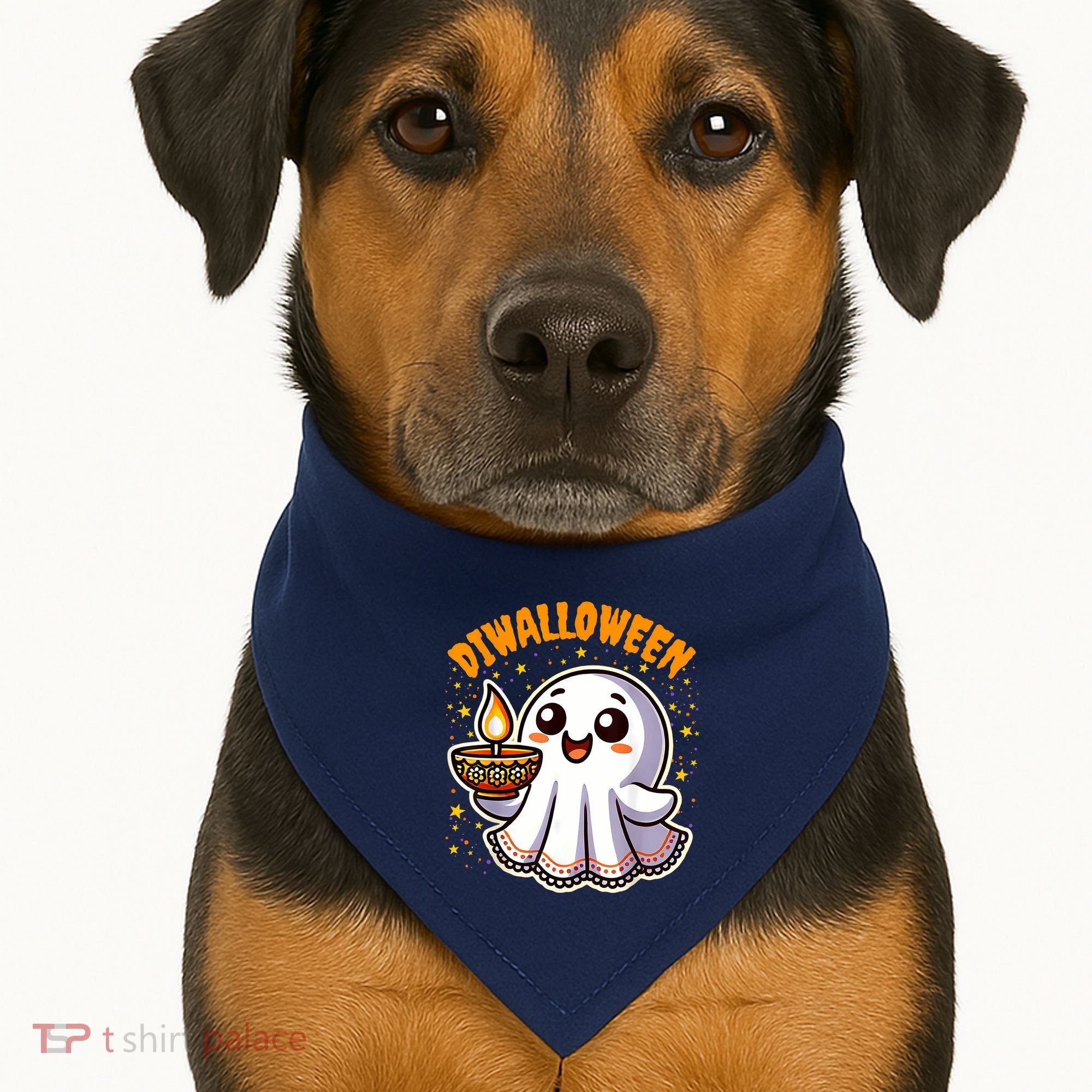 Diwalloween Diwali Halloween Fun Boo Ghost Lantern Deepavali USA-Made Doggie Bandana