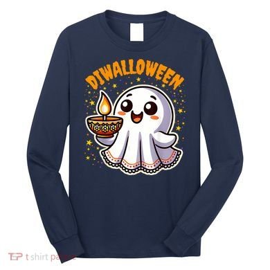Diwalloween Diwali Halloween Fun Boo Ghost Lantern Deepavali Long Sleeve Shirt