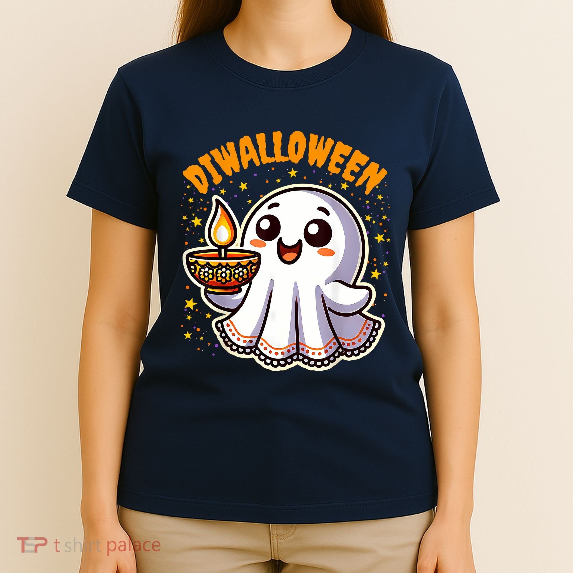 Diwalloween Diwali Halloween Fun Boo Ghost Lantern Deepavali T-Shirt