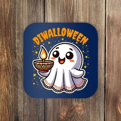 Diwalloween Diwali Halloween Fun Boo Ghost Lantern Deepavali Coaster