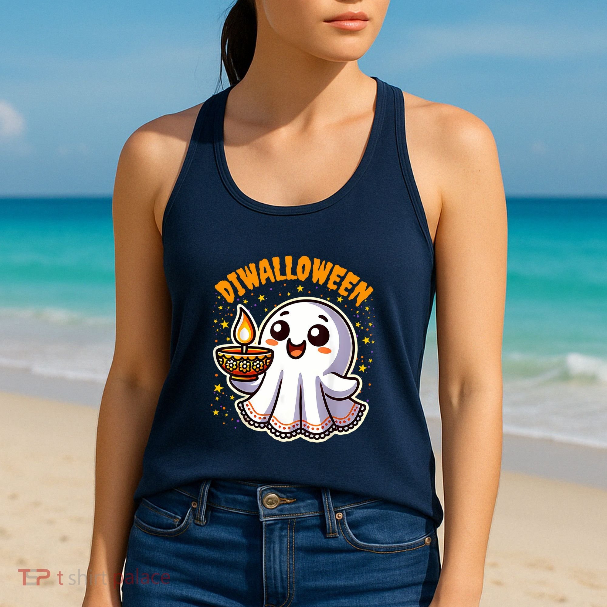 Diwalloween Diwali Halloween Fun Boo Ghost Lantern Deepavali Women's Tank Top