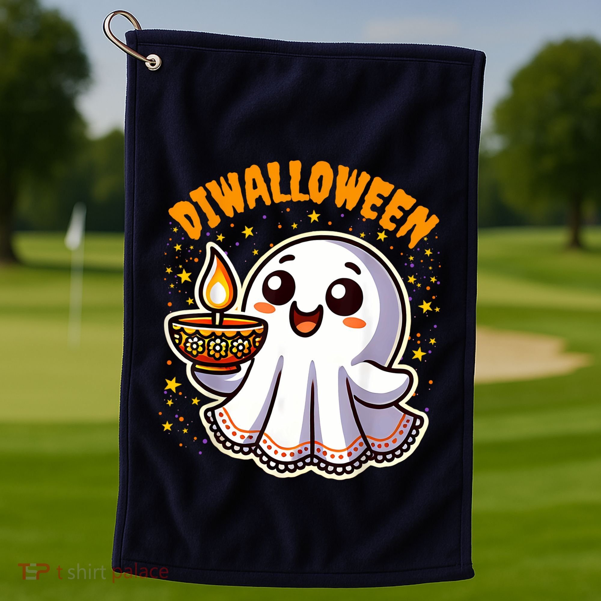 Diwalloween Diwali Halloween Fun Boo Ghost Lantern Deepavali Golf Towel