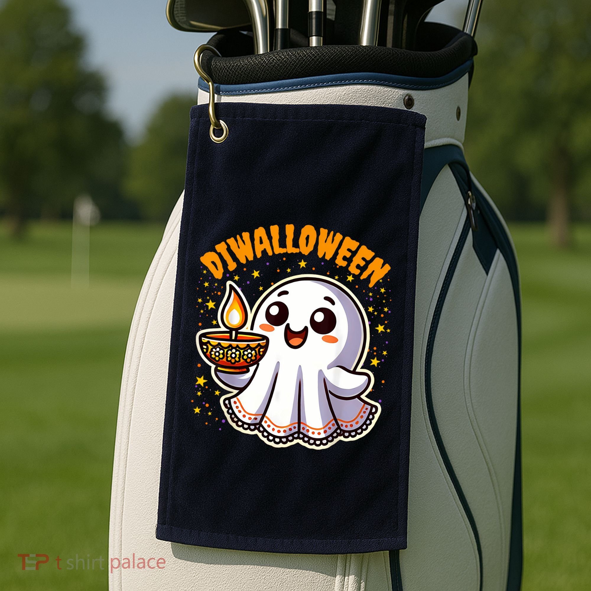 Diwalloween Diwali Halloween Fun Boo Ghost Lantern Deepavali Golf Towel