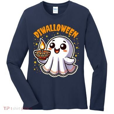 Diwalloween Diwali Halloween Fun Boo Ghost Lantern Deepavali Women's Long Sleeve Shirt