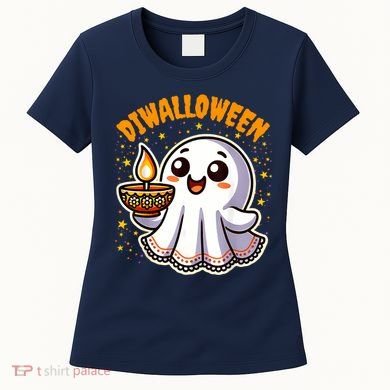 Diwalloween Diwali Halloween Fun Boo Ghost Lantern Deepavali Women's T-Shirt