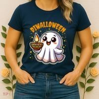 Diwalloween Diwali Halloween Fun Boo Ghost Lantern Deepavali Women's T-Shirt thumb 2