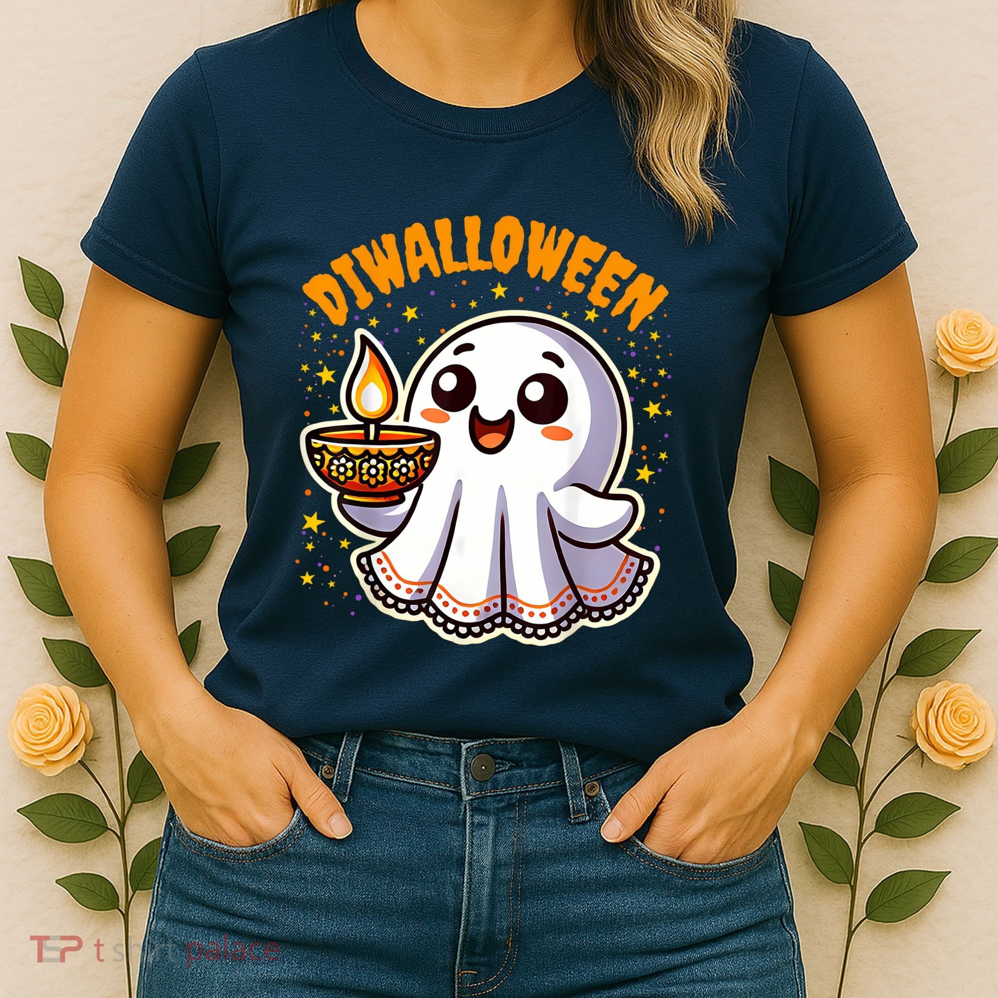 Diwalloween Diwali Halloween Fun Boo Ghost Lantern Deepavali Women's T-Shirt