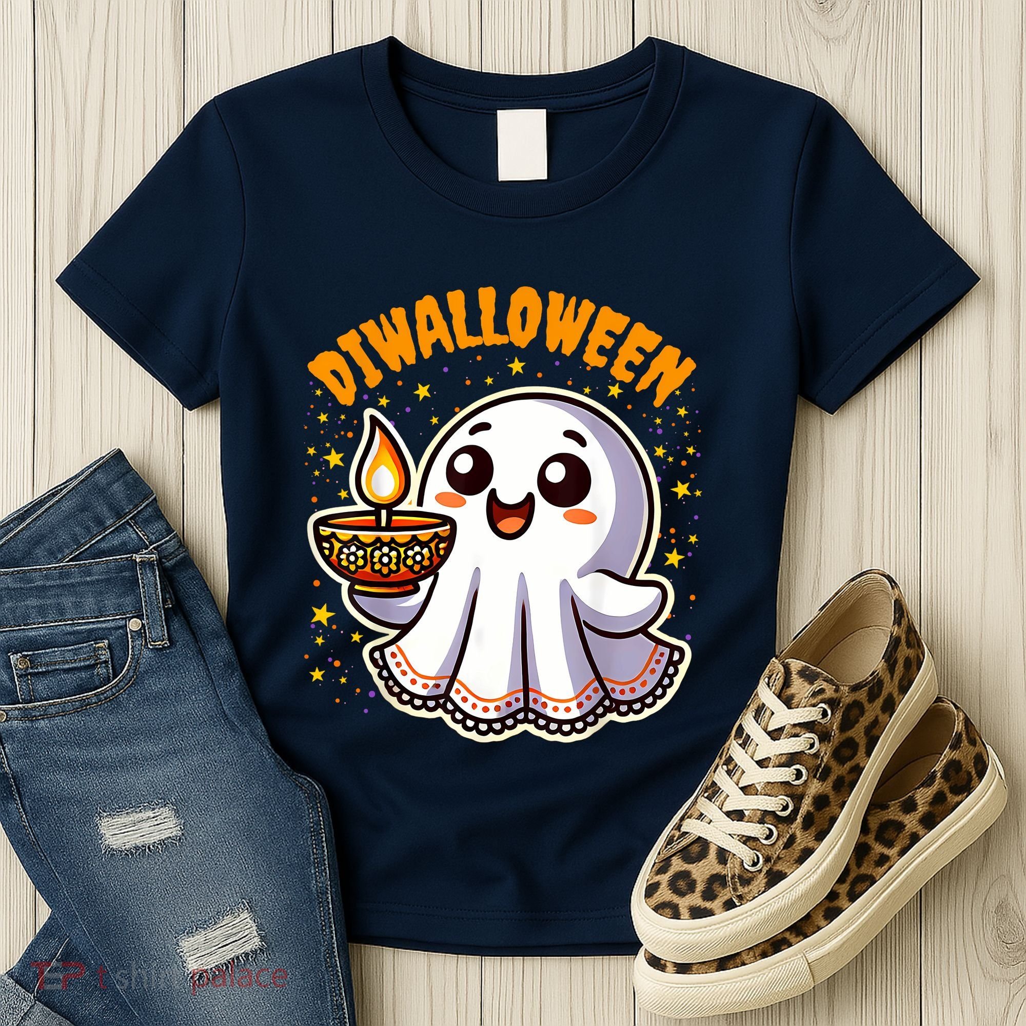 Diwalloween Diwali Halloween Fun Boo Ghost Lantern Deepavali Women's T-Shirt