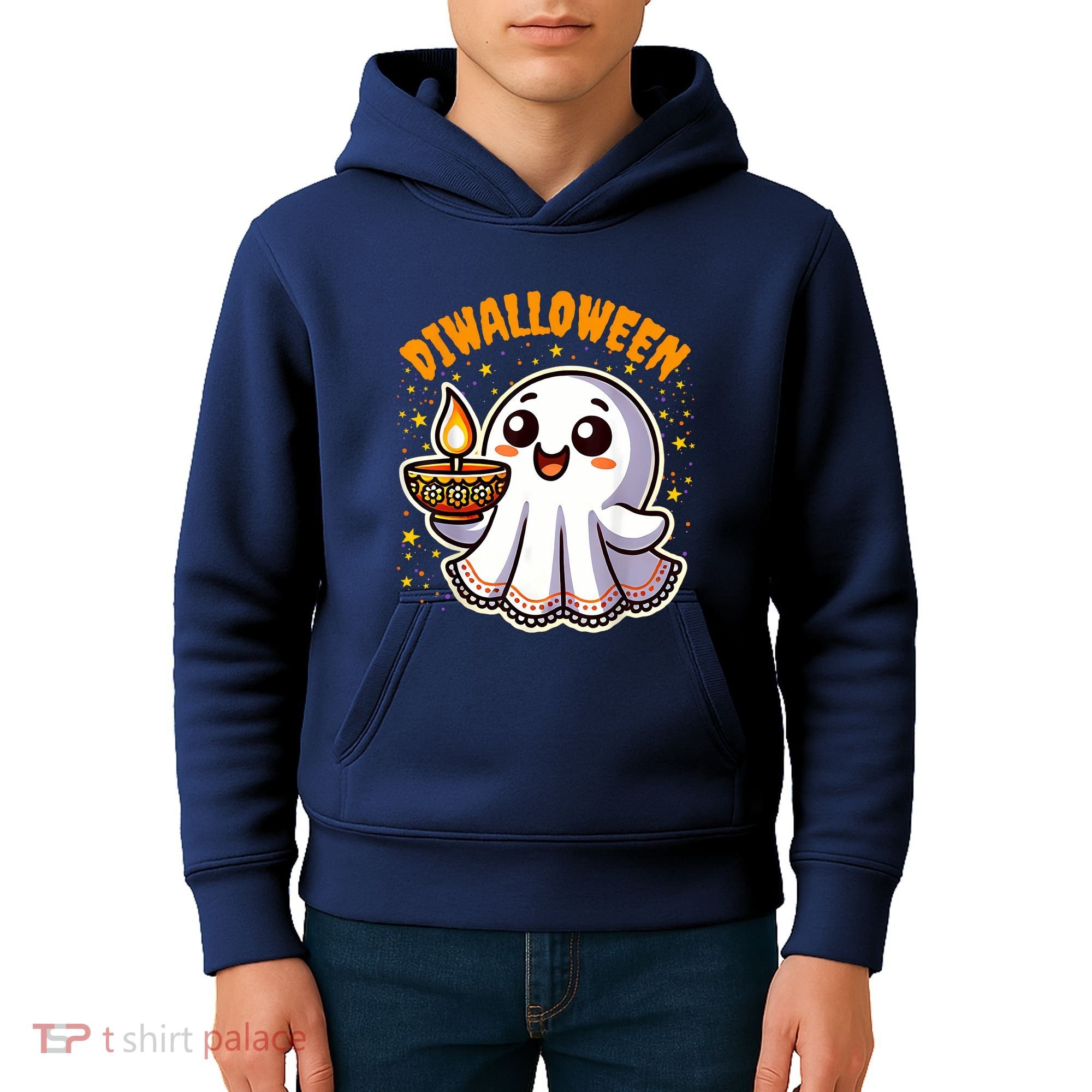 Diwalloween Diwali Halloween Fun Boo Ghost Lantern Deepavali Kids Hoodie