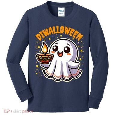 Diwalloween Diwali Halloween Fun Boo Ghost Lantern Deepavali Kids Long Sleeve Shirt