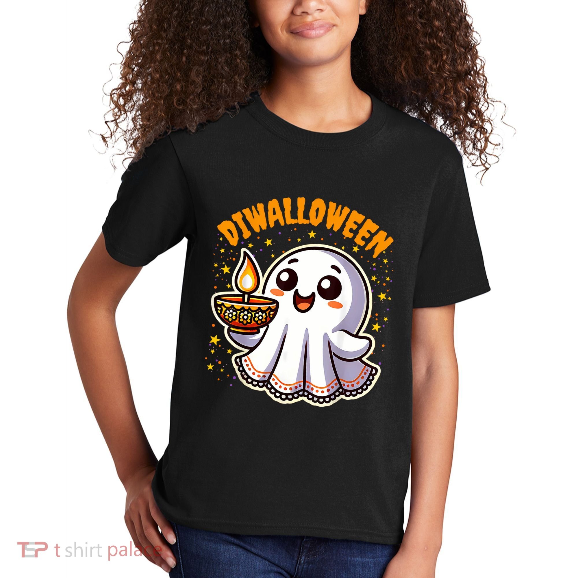 Diwalloween Diwali Halloween Fun Boo Ghost Lantern Deepavali Kids T-Shirt
