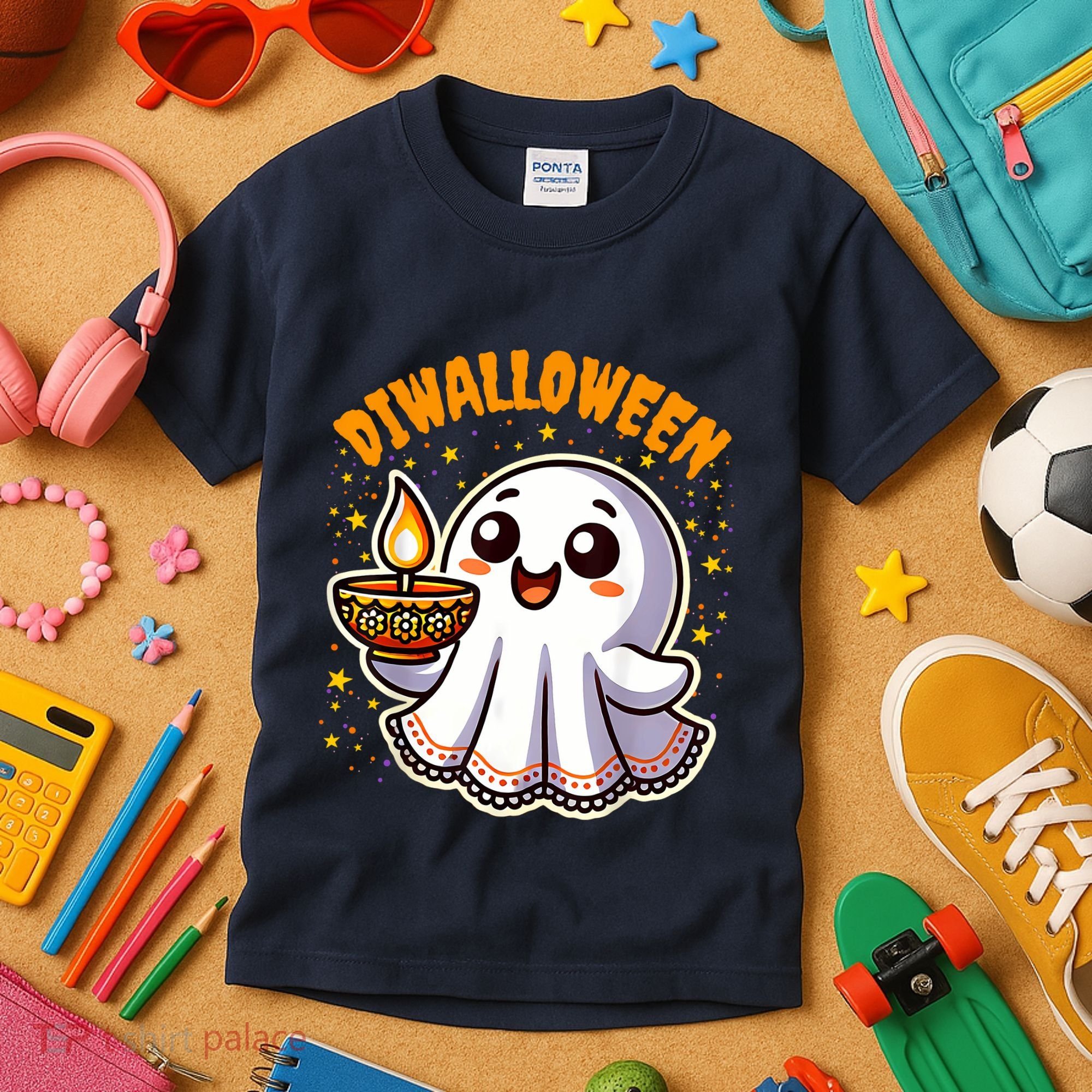 Diwalloween Diwali Halloween Fun Boo Ghost Lantern Deepavali Kids T-Shirt