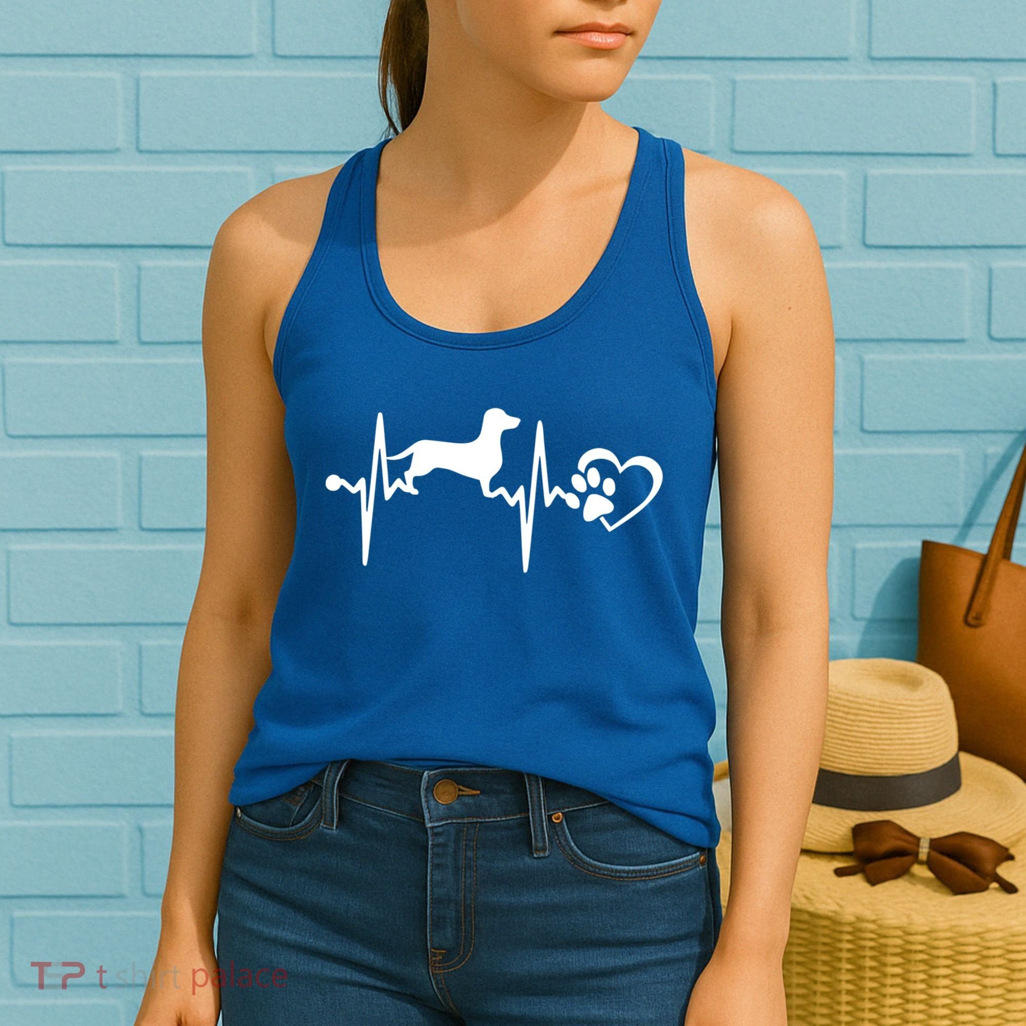 Dachshund Dog Heartbeat Paw Ekg Funny Puppy Lover Gift Women's Tank Top