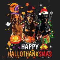 Dachshund Dog Halloween Merry Christmas Happy Hallothanksmas Women's Sweatshirt thumb 2