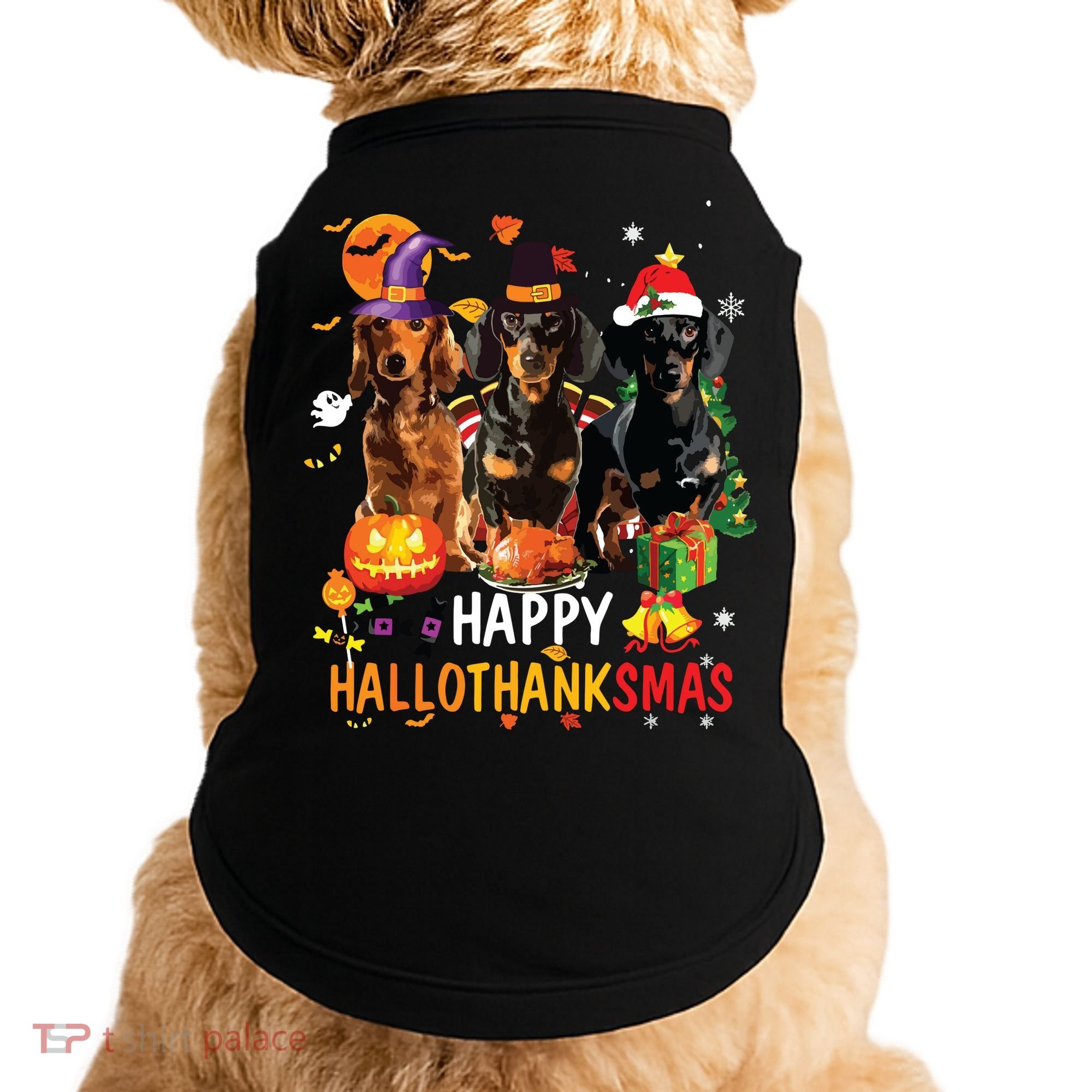 Dachshund Dog Halloween Merry Christmas Happy Hallothanksmas Doggie Tank