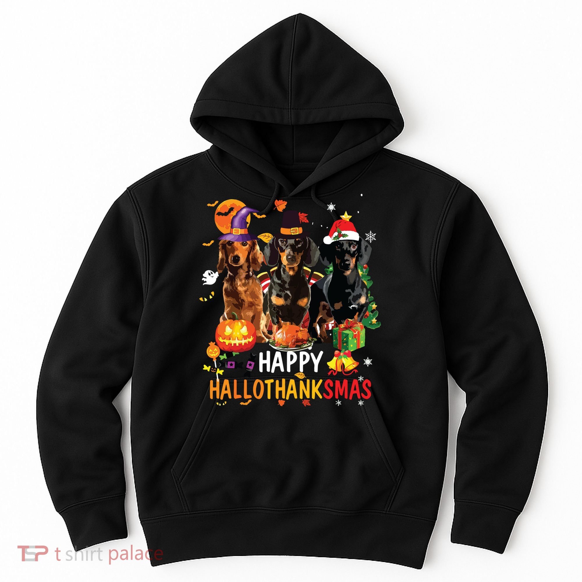 Dachshund Dog Halloween Merry Christmas Happy Hallothanksmas Hoodie