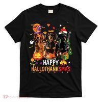 Dachshund Dog Halloween Merry Christmas Happy Hallothanksmas T-Shirt thumb 0