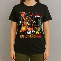 Dachshund Dog Halloween Merry Christmas Happy Hallothanksmas T-Shirt thumb 4