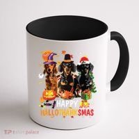 Dachshund Dog Halloween Merry Christmas Happy Hallothanksmas Coffee Mug thumb 1