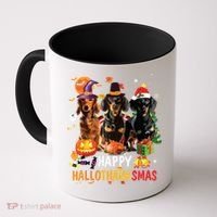 Dachshund Dog Halloween Merry Christmas Happy Hallothanksmas Coffee Mug thumb 0