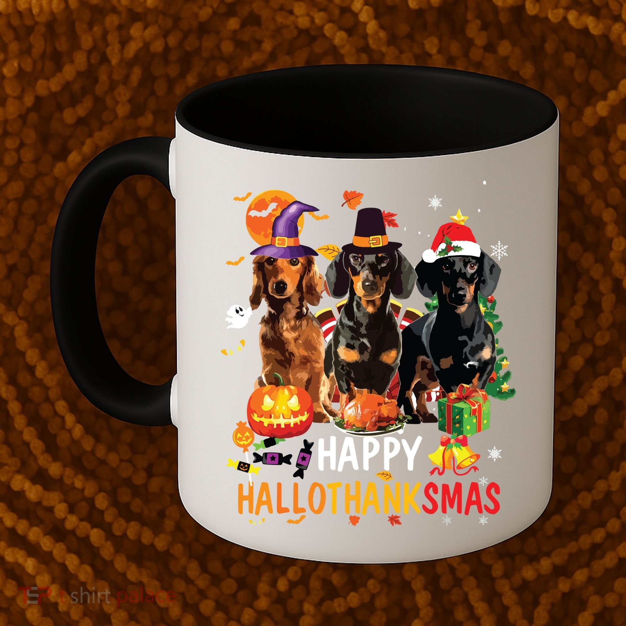 Dachshund Dog Halloween Merry Christmas Happy Hallothanksmas Coffee Mug