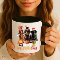 Dachshund Dog Halloween Merry Christmas Happy Hallothanksmas Coffee Mug thumb 3