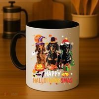 Dachshund Dog Halloween Merry Christmas Happy Hallothanksmas Coffee Mug thumb 4