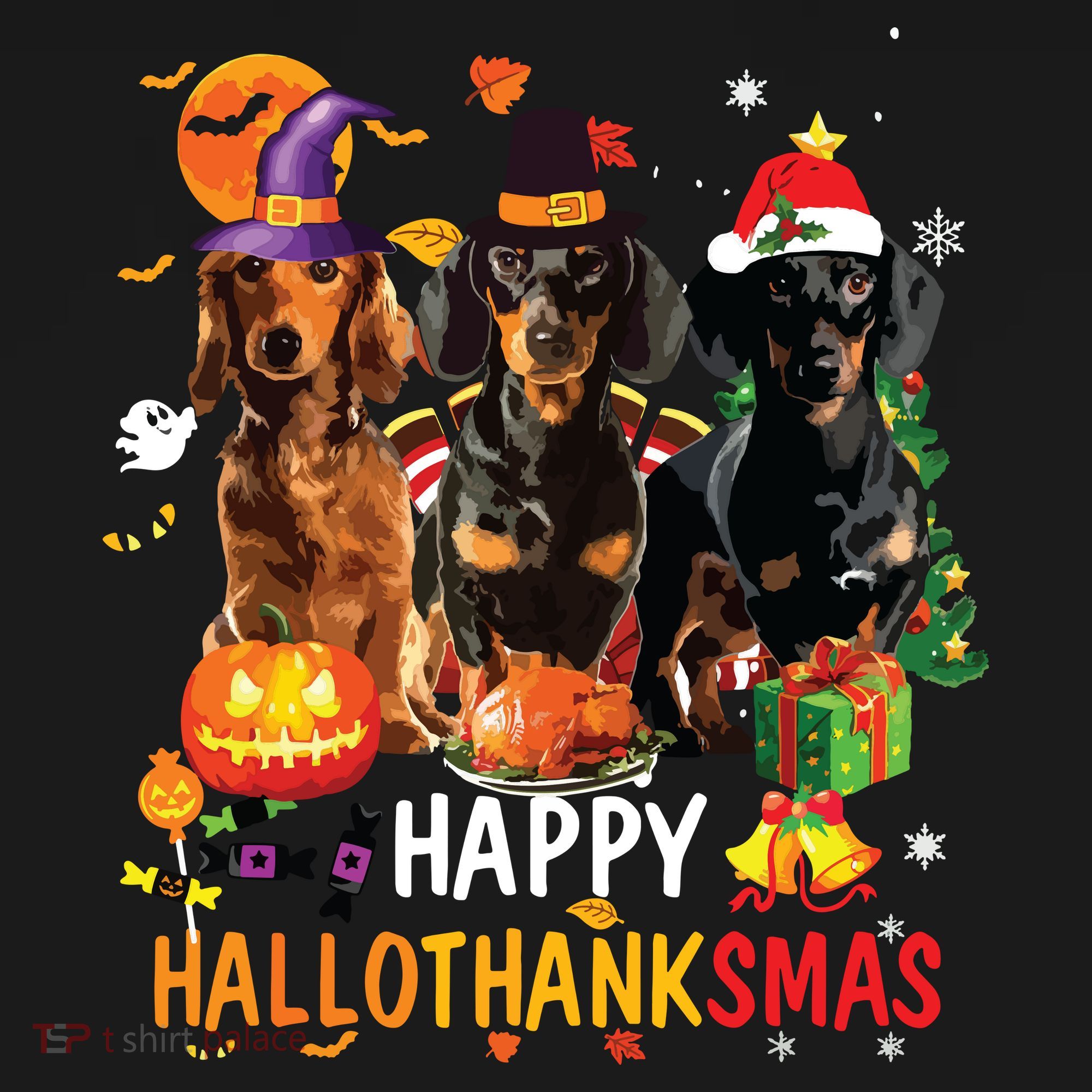 Dachshund Dog Halloween Merry Christmas Happy Hallothanksmas Baby Bodysuit