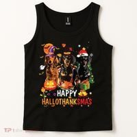 Dachshund Dog Halloween Merry Christmas Happy Hallothanksmas Tank Top thumb 2