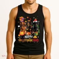 Dachshund Dog Halloween Merry Christmas Happy Hallothanksmas Tank Top thumb 3