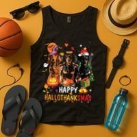 Dachshund Dog Halloween Merry Christmas Happy Hallothanksmas Tank Top thumb 4